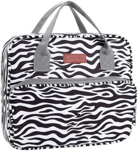 Losong Bible Cover for Women, Large Bible Carrying Book Case with Handle & Multi-Pockets Organizer Church Tote for Girls Catholic Christian Gifts, Fits for Study Bible Bag Zebra
