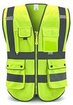 XIAKE High Vis Vests 8 Pockets Reflective Safety Vest Waistcoats for Men Women, Meets ANSI/ISEA Standards(Yellow,Medium)