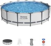 Bestway Steel Pro MAX 15" x 42" Round Above Ground Swimming Pool Set Outdooor Metal Frame Family Pool with Filter Pump, Ladder, and Cover