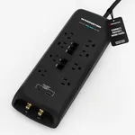 Monster Black Heavy Duty Surge Protector Power Strip 6 ft Cord with 8 120V-Outlet Extension, 2 Ethernet Switch Ports, 4050J Rating, 1 USB-A, and 1 USB-C Charging Ports – Ideal for Computers and Office