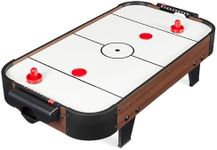Best Choice Products 40in Portable Tabletop Air Hockey Arcade Table for Game Room w/ 100V Motor, Electric Fan, 2 Strikers, 2 Pucks - Black Walnut
