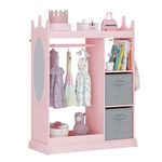 UTEX Kids Armoire Wardrobe Closet with Mirror and Storage Bin, Pink, 33.4 in W x 15.75 in D x 44.5 in H