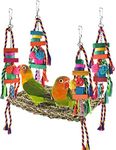 KATUMO Bird Toys, Bird Foraging Wall Toy Large Size Seagrass Woven Climbing Hammock Swing Mat with Colorful Chewing Toys for Lovebird, Parakeet, Budgie, Conure, Cockatiel, Small Birds