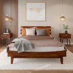 Bme Caden 15 Inch Deluxe Bed Frame with Adjustable Headboard - Mid Century, Retro Style with Acacia Wood - No Box Spring Needed - 12 Strong Wood Slat Support - Easy Assembly - Dark Chocolate, Queen