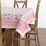 BLOCKS OF INDIA Hand Block/Batik Printed Cotton Rectangular Table Cloth for 6 Seater Dining Table (60 Inch X 90 Inch, Pink Kalamkari, Pack of 1)