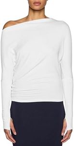 Bleusalt The Cindy Top | Women’s Elegant Boatneck Long Sleeve Shirt | Soft Modal Stretch Base Layer White 0