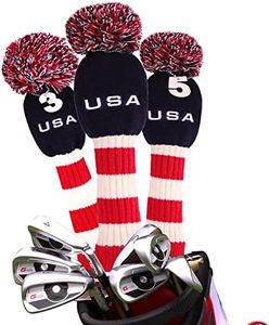 BIG TEETH Knitted Golf Club Head Covers Set of 3 Driver 460cc Fairway Hybrid UT Covers Pom Pom with Number Tag (A Set of 3)