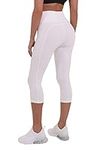 TCA Womens High Waisted 7/8 Length Capri Tight Gym Workout Fitness Running Leggings with Pocket - Cloud White, XS