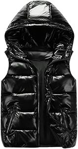 Happy Cherry Kids Winter Down Vest Hooded Vest Zip Windproof Padded Vest Jacket With Pockets, Black, 11-12 Years