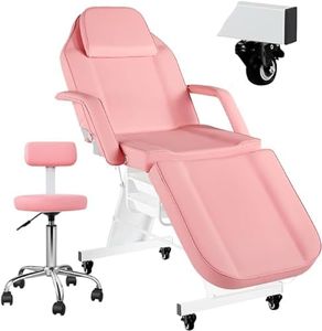 V VDLONSY Tattoo Chair for Client Facial Chair with Wheels 73inch Adjustable Tattoo Bed for Artist Massage Table with Stool Facial Bed for Spa Beauty Pink