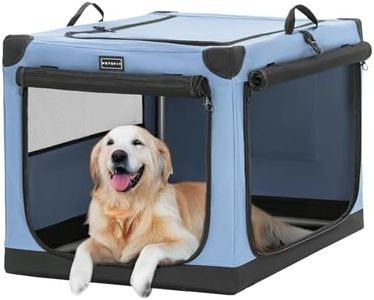 PETSFIT 40" Soft Portable Dog Crate – Patented Spiral Sturdy Frame, Collapsible Travel Kennel for Large Dogs, 3 Mesh Door, Lockable Zippers, Indoor & Car Use Blue