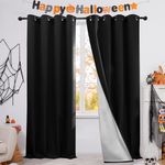 Deconovo Light Blocking Thermal Insulated Drapes Grommet Top Blackout Curtains with Silver Lining Back Fabric Draperies for Living Room 52W x 84L Inch Black Set of 2 Panels