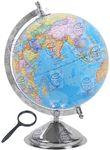 GLOBEHUB HUB Globe for Kids/Students 12 Inch Height and 8 Inch Diameter Mittal Educational Political World Globe in English Language with Magnifying Glass (blue, 8 inch)