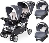 Baby Trend Sit N' Stand Easy Fold Adjusting Toddler Baby Tandem Double Stroller and 2 Infant Comfortable Carry Adjustable Car Seats, Magnolia