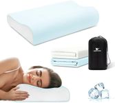 urnexttour Cervical Pillow for Neck Pain Relief, Contour Memory Foam Pillows for Sleeping, Bed Pillow with Two Pillowcase Neck Support for Side Back Stomach Sleepers Small White&Blue