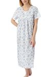 Marlon Ladies Short Sleeve MN145 Longer Length Nightie, Blue Sprig, 24/26