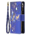 Miagon 9 Card Slots Wallet Case for Samsung Galaxy A32 5G,Colorful Zipper Wallet Cover PU Leather Magnetic Flip Folio Wrist Strap Stand Protective Bumper,Blue Butterfly