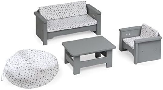 Badger Basket Living Room Furniture Set for 18 Inch Dolls – Includes Couch, Chair, Table & Beanbag