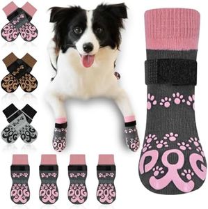 Anti Slip Dog Socks to Prevent Licking Paws - Double Side Paw Covers Dogs Grip Sock for Hardwood Floors, No Twist Dog Booties Grippy Socks for Small Medium Large Senior Dogs, Dark Grey and Pink, XXL