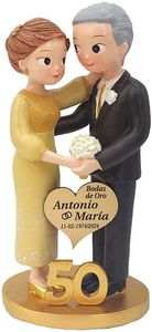 7laser, Figura Pastel Bodas de Oro, 50 Aniversario GRABADA, Personalizada con Placa Corazon con el Nombre y la Fecha del Evento grabada, para el Pastel, Tarta o Regalo