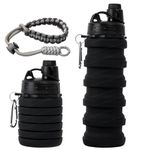 FunBlast Silicone Sipper Bottle - 500 ML, Expandable Water Bottle for Home, Office, Gym, Trekking, BPA Free Food-Grade Collapsible Leak Proof Portable Travel Water Bottle (Black)