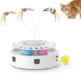 Interactive Toys for Cats, 3-in-1 Smart Interactive Kitten Toy, Fluttering Butterfly, Random Moving Ambush Feather, Catnip Bell Track Balls, Indoor Exercise Cat Kicker (White)