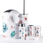 JOTOM Modern Design 6 Piece Plastic Bathroom Accessory Set Luxury Bath Accessories Bath Set Lotion Bottles,Toothbrush Holder,Tooth Mug,Soap Dish,Toilet Brush,Rubbish(Seahorse)