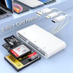 8-in-1 Multi Memory Card Reader USB C Lightning USB Multi Card Reader for SD CF XD MS Micro SD TF, SD Card Reader Adapter for for iPhone/iPad/MacBook/Samsung/PC Plug and Play