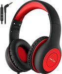 EarFun Kids Headphones, Foldable Headphones for kids, 85/94dB Volume Limiter, Sharing Function, Stereo Sound, Adjustable Headband, Wired Children Headphone with mic for School/Travel/Phone, Black Red