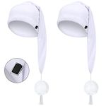 Geyoga 2 Pcs Night Sleeping Cap Men Adjustable Stocking Cap Drawstring Sleeping Night Cap with Pom Ball for Daily Use (White)