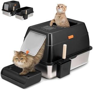 Petzly Stainless Steel Litter Box with Lid, 60 L x 40W x 40H CM XXL Cat Litter Box, Front Entry Top Exit Kitty Litter Box, Extra Large Enclosed Metal Litter Box with Litter Scoop & Litter Mat