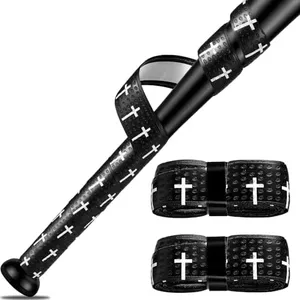 2PCS Faith Cross Baseball Bat Grip Tapes 1.5mm Precut and Full Adhesive Softball Grip Tape,Non-Slip Baseball Bat Wrap Tape Religious Cricket Batting Tape Replacement