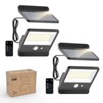 Philips 2 Pack Solar Security Light Outdoor LED 800lm, Solar-Powered Waterproof Wall-Mounted Floodlight w/ PIR Motion Sensor and Remote Control, IP65 Waterproof, 3 Modes
