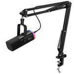 FIFINE Gaming Microphone Kit, XLR/USB Microphone Set for PC/MAC/PS5/Mixer, Boom Arm Stand Dynamic Mic with Controller RGB, Mute Button, Gain Knob, for Podcast Recording, Vocal-AmpliGame AM8T