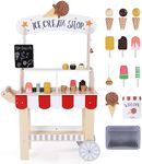 labebe Wooden Ice Cream Cart for Kids, Toddler Ice Cream Truck Pull-Along Pretend Play Stand for 3-8Y, Children Role Play ice cream toy Trolley with Blackboard, ringbell, Ice-lolly for 36M+ Girls Boys