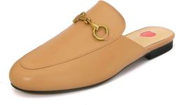 Vertundy Women's Tan Mules Brown Low Heel Flats Loafers Leather Slip On Backless