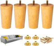 15 cm / 6 Inch Wooden Furniture Legs Set of 4 PCS Cone Shaped Oak Wood Furniture Replacement Feet Legs with Mounting Plate & Screws for Sofa TV Cabinet Bed Dining Table Couch Chair - Wood Color