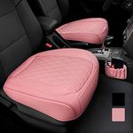 2 Pack Leather Front Car Seat Cover Bottom Car Seat, Anti-Slip and Full Wrap Driver Car Seat Protectors with Storage Pocket, Luxury Waterproof Bottom Auto Seat Cushion Pad Mat for Most Vehicles(Pink)