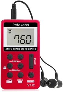 Retekess V112 AM FM Portable Pocket Radio Digital Tuning Stereo Volume with Earphone Rechargeable Battery for Walking Gym (Red)