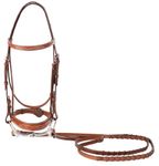 Huntley Equestrian Sedgwick Fancy Stitched English Leather Square Raised Hunter Horse Bridle with Reinss - Conker, Cob