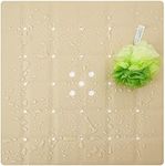 Webos Shower Mat Non Slip: Silicone Foldable no Suction Cups Bath Mats Machine Washable for Textured and Reglazed Shower Stall Safety Matt with Drain Holes Bathtub Mat (Beige, 21x21 Inches)