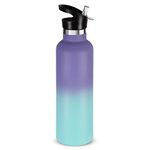 Neihepal Gradient Color Stainless Steel Water Bottles,24 Ounce Vacuum Insulated Double Wall Travel Bottle with Leak-Proof Straw Lid of Handle,Metal Reusable Standard Mouth Flask Thermoses for Gift