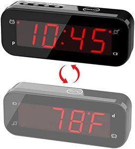 2 in 1 Alarm Clock, Indoor Thermometer, Digital Clock,Turn it Over, Temperature Display, 12/24Hr, °C / °F, Adjustable Brightness, Snooze, Battery Operated, Travel Clock, Alarm Clock for Bedroom