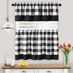 GoodGram Modern Country Farmhouse 3 Piece Buffalo Plaid Checkered Cafe Kitchen Curtain Tier & Valance Set - Assorted Colors & Sizes (Black, 36 in. L)