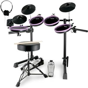 VANPHY Electric Drum Set Electronic Drum Set for Beginner Electric Drums with Quiet Mesh Pads 20 Drum Set 350 Sounds 2 Pedals Bluetooth Sticks Drum Stool Headphone 6.35mm Audio Cable（Purple）