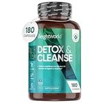 Detox & Cleanse - 180 Capsules - 2 Months Supply - High Strength & Vegan - Prebiotics & Probiotic Complex - with Calcium for Digestive Enzymes (EFSA) - Colon Cleanse Tablets Alternative