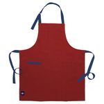 Encasa XO Cotton Stain-Resistant Kitchen Bib Apron - Red With Adjustable Straps, Pocket & Towel Holder | For Home & Outdoors Cooking - Men & Women - 68x85 cm