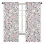 Sweet Jojo Designs Grey Watercolor Floral Window Treatment Panels Curtains - Set of 2 - Blush Pink Gray and White Shabby Chic Rose Flower Farmhouse