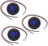 VGOL 3Pcs Digital Voltmeter DC 4V-100V Car LED Digital Voltmeter Round Auto Ammeter Accessories for Cars Vehicles Motorcycles Boats Blue