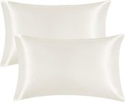 Atrube Women's Satin Silk Bonnet Hair Free Satin Pillowcase 3 Premium Scrunchies Adjustable Silk Hair Cap Sleeping, Satin Bonnet for Curly Hair Ribbon Tie Band, Satin Hair Wrap White